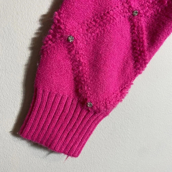 NWT Nanette Lepore Bedazzled Cable Knit Crewneck Pullover Sweater Women's M Pink - Picture 8 of 14